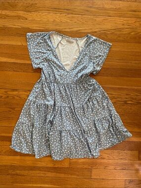 Urban Outfitters Light Blue Floral Tiered V-Neck Dress